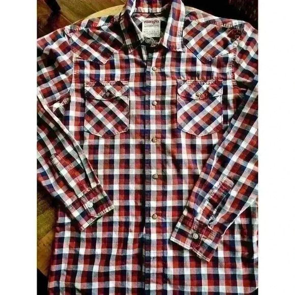 Wrangler Plaid Pearl Snap Button Down Men's Size Medium - Picture 11 of 12